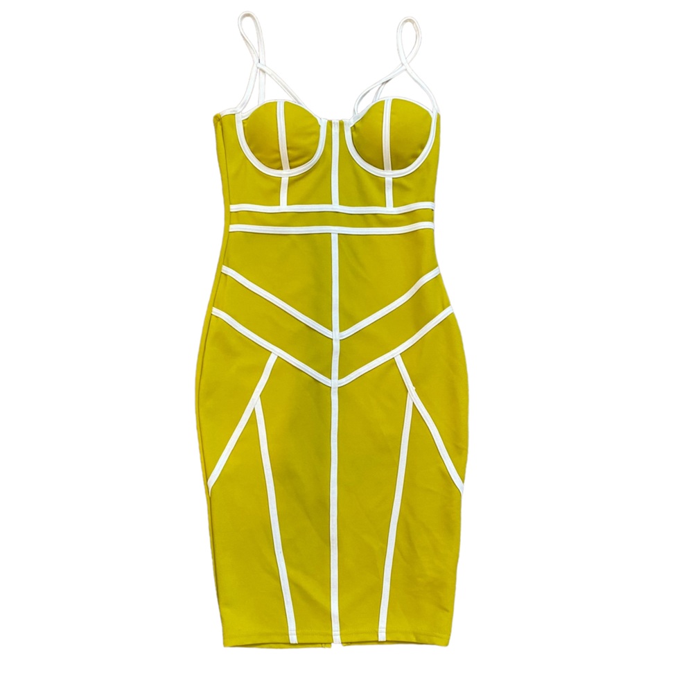 Privy moss/lime green fitted corset dress with white trim sexy key lime green